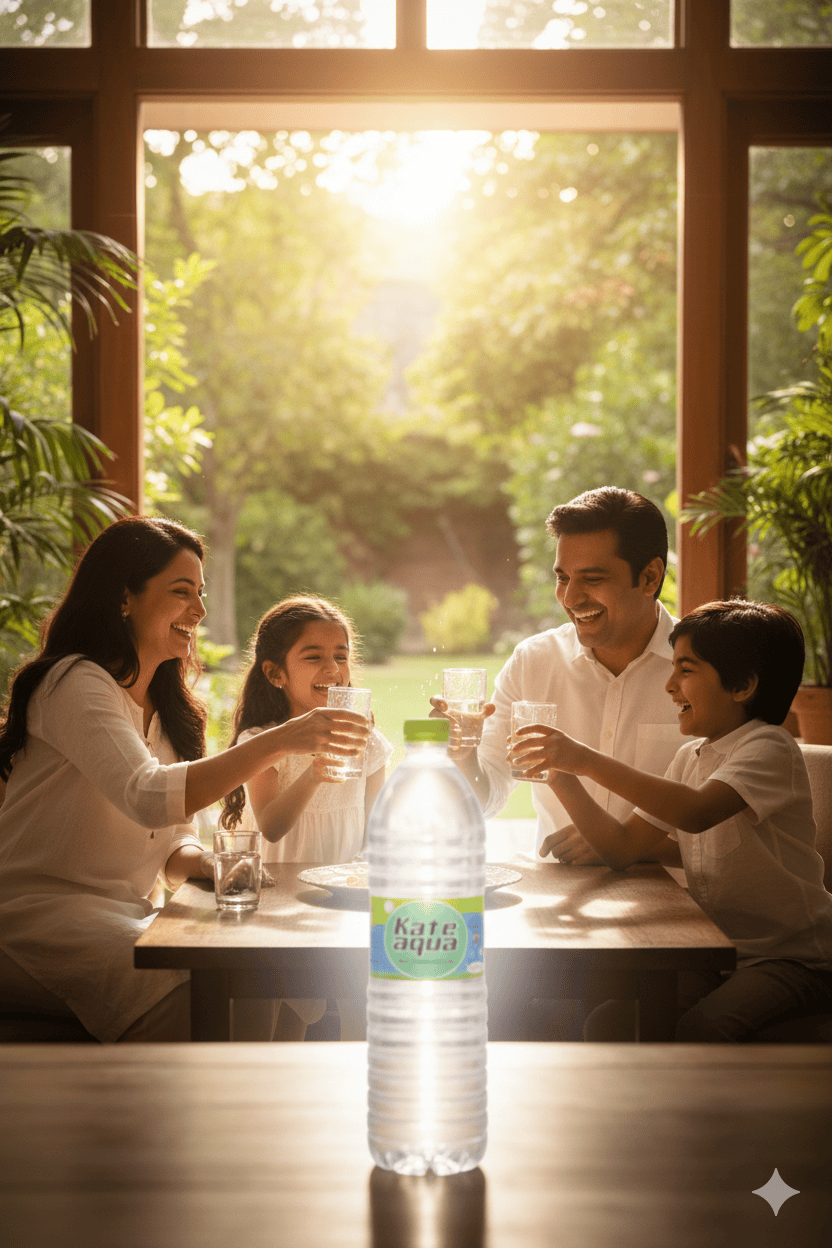 family drinking kate aqua water